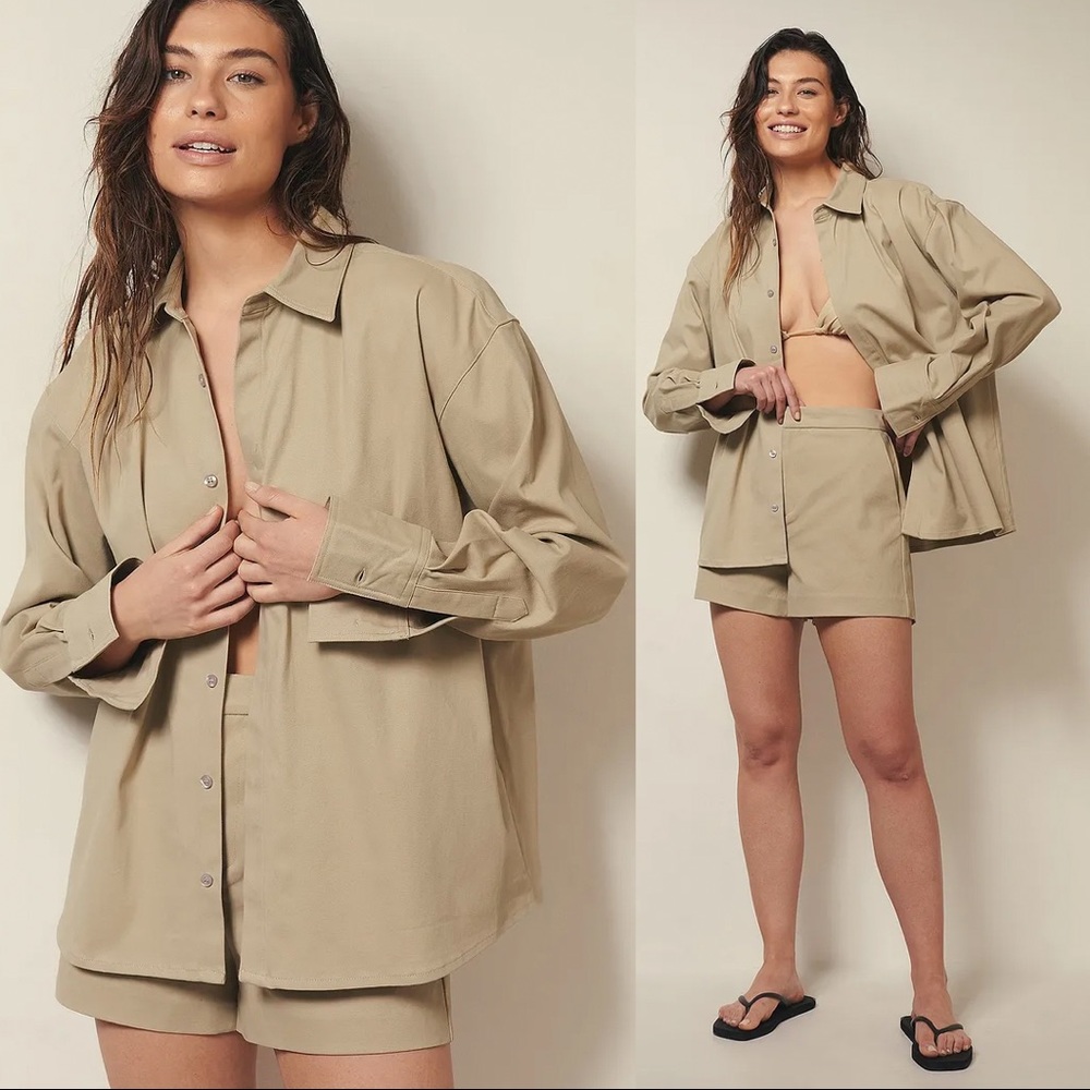 NA-KD x Josefine HJ | Heavy Cotton Shirt, Beige, Size EU 36 / US Small